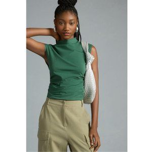 Maeve Anthropologie Mock-Neck Shell Tank Blouse Top Solid Ruched